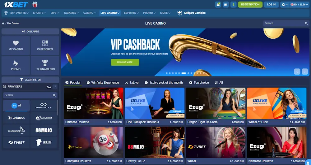 1xBet Live Casino Screenshot